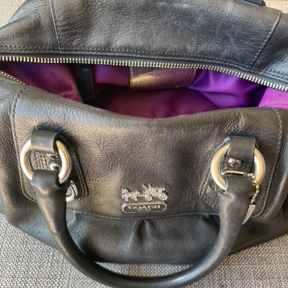 Black Leather Coach Bag with Silver Hardware